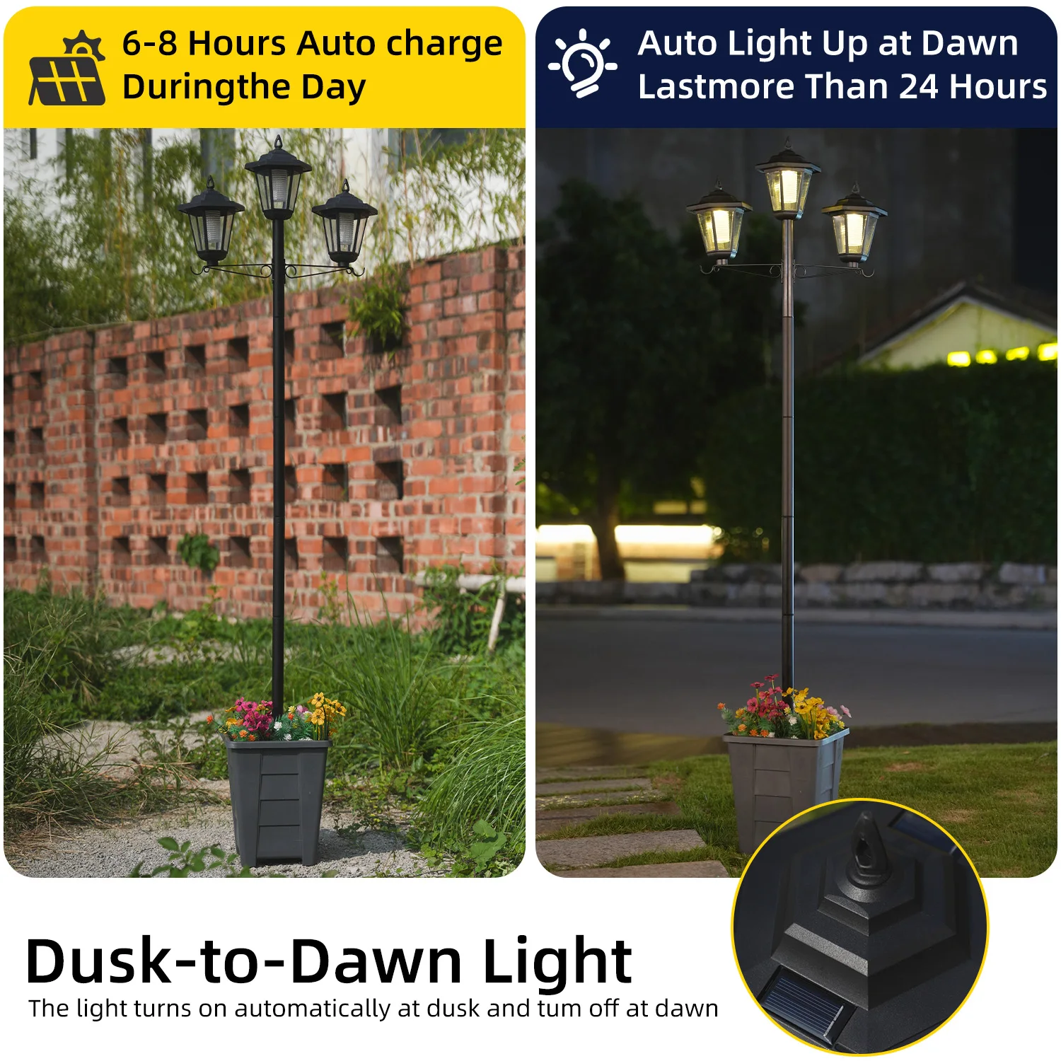 3-Head Solar Lamp Post Light with Planter Box Outdoor, 68
