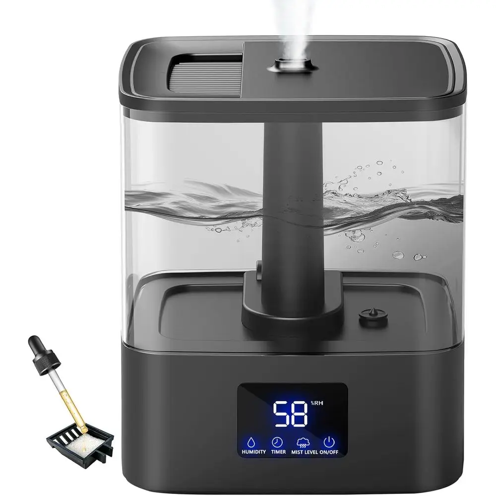 

Увлажнитель воздуха с холодным туманом, 3 уровня интенсивности, таймер на 8 часов, поддон для эфирных масел, дисплей уровня влажности, тихий, для спальни, детской, растений, больших помещений