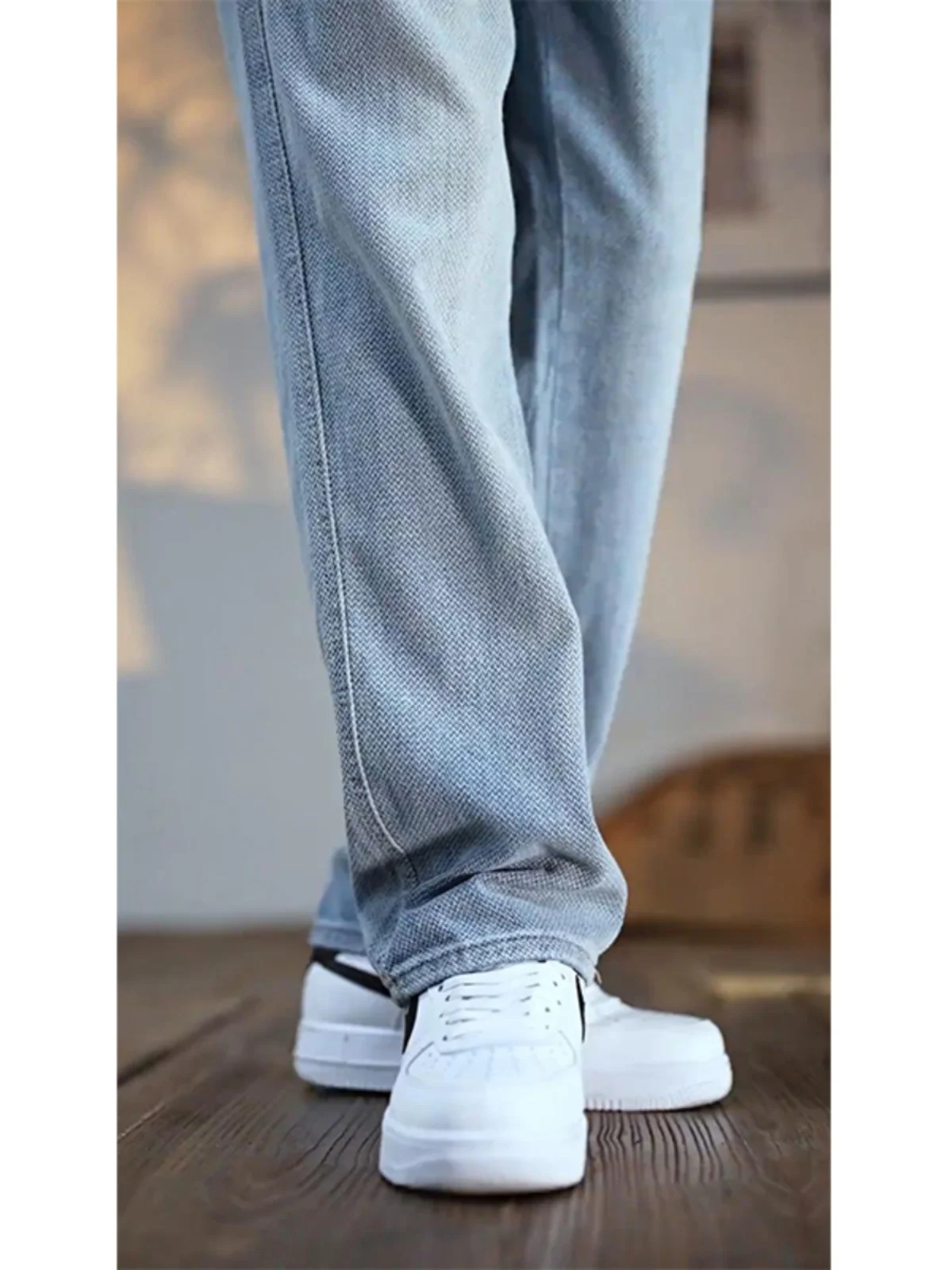 Light Blue Galaxy Print Men's Jeans Casual Straight Leg Thin Summer Cleanfit Comfortable Straight Leg Trousers Hip Hop Style