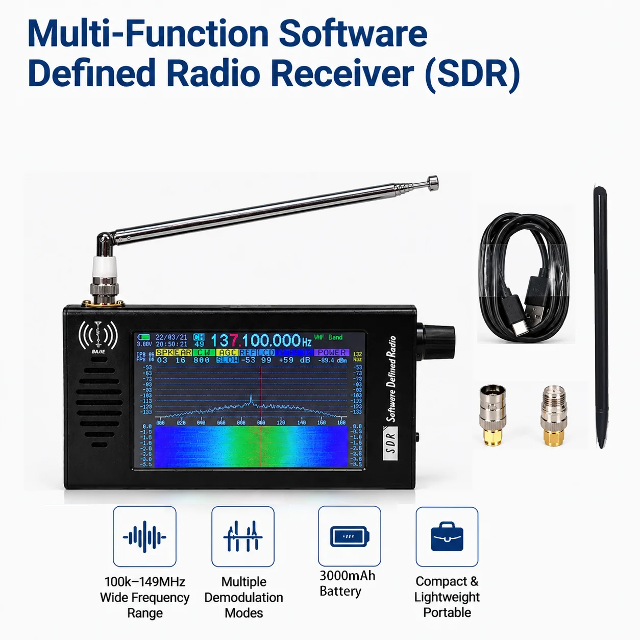 SDR V4 V5 Signal Receiver RTL2832U Software-Defined Radio Receiver Full Band Receiver Radio Aviation Shortwave Broadband