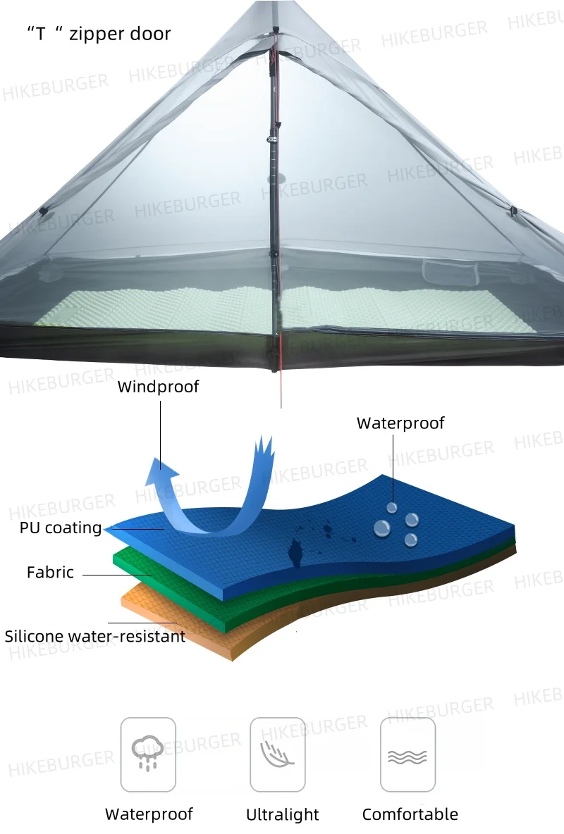 3F UL GEAR Lanshan 1Pro 2026 Zelt Outdoor Ultraleicht Camping Zelt 690g/1,52lb Silpoly Zelt T-zip Tür Wasserdicht Wandern Klettern – Detail 12