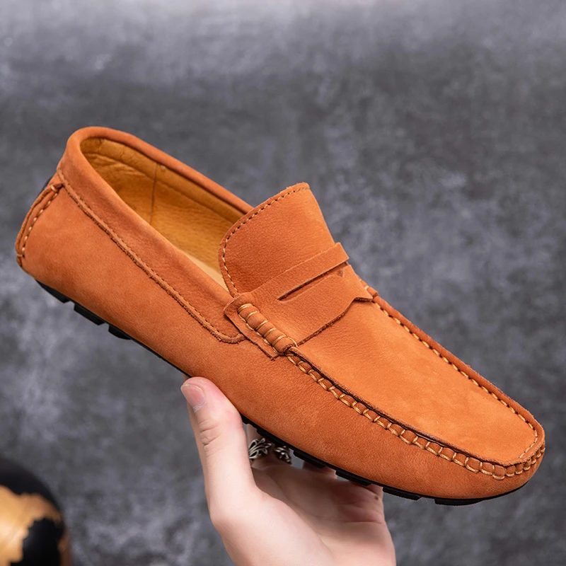 Italian Desgin Men Casual Shoes Summer Genuine Leather Men Loafers Moccasins Slip On Men\'s Flats Breathable Male Driving Shoes