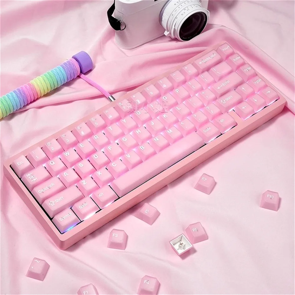 Pink Jade Keycap Set PBT 170 Key Cherry Pink Keyboard Cap Compatible with MX Switch 60/64/84/98/108 Mechanical Keyboard