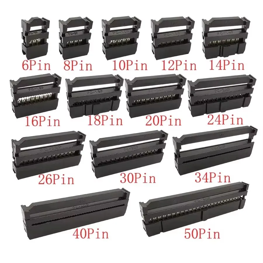10Pcs FC 6/8/10/12/14/16/18/20/24/26/30/34/40/50Pin 2.54mm Pitch Female IDC Socket Ribbon Cable Connector DC3 Header Male Socket