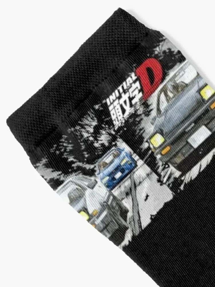 Initial D - Mountain Drift Racing Tandem Takumi Fujiwara AE86 vs Bunta Fujiwara GC8 STi Chase Socks Crossfit Boy Socks Women's