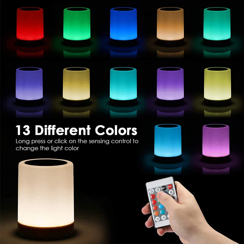 Smart Touch Bedside Table Lamp RGB USB Rechargeable Night Light Desk Lamp Bedroom Decoration Kids Gift Dining Table Light