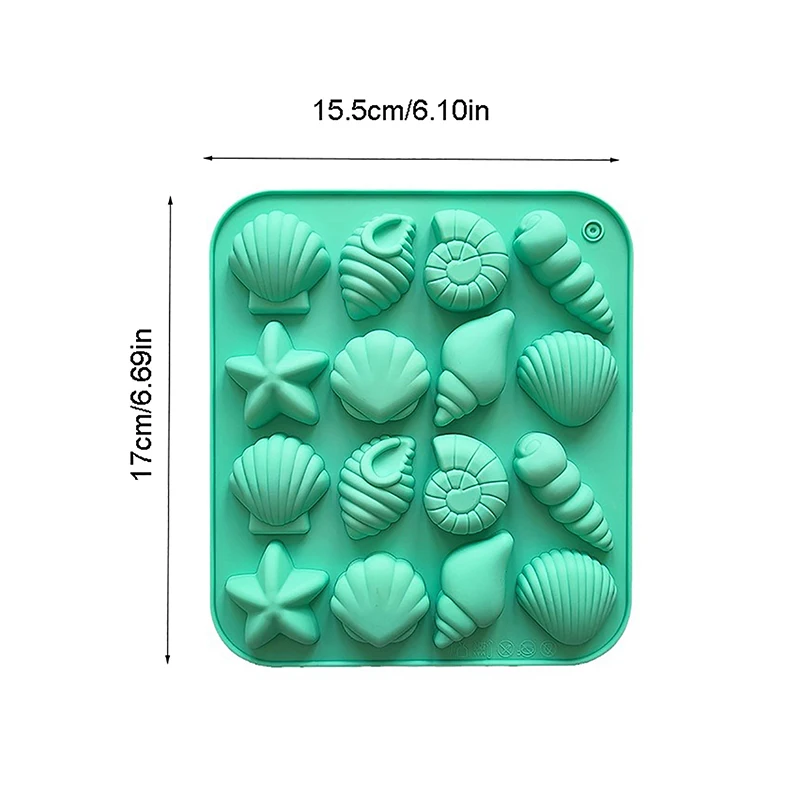 16 cavidades concha estrella de mar y otras formas moldes de silicona DIY dulces Mousse pastelería pudín pastel de Chocolate molde para hornear