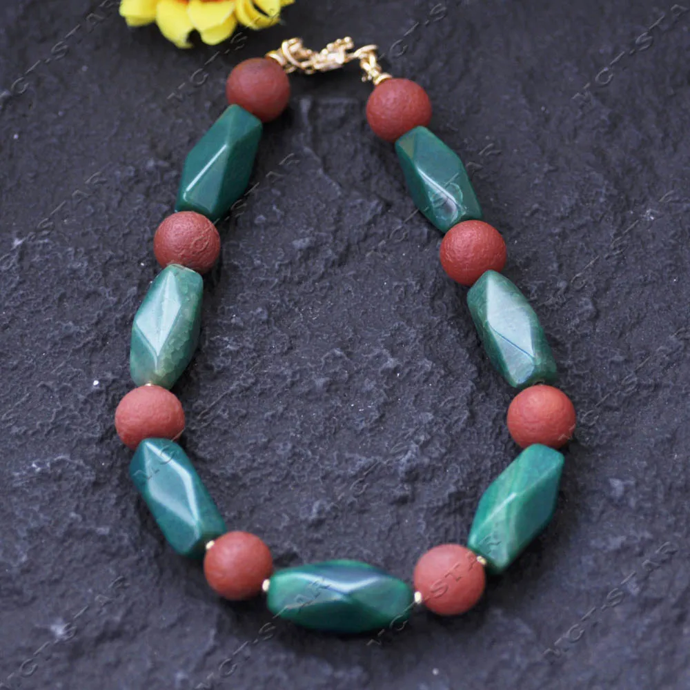 

Z14545 20'' 40mm Green Cube Agate Red Round Citrus Peel Agate Necklace CZ