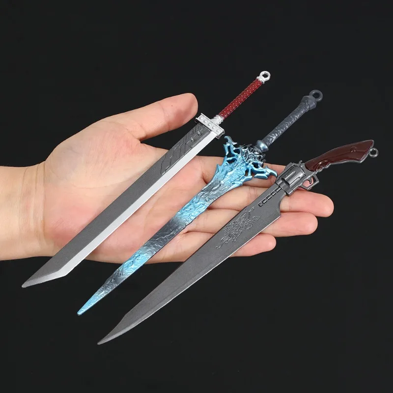 ดาบจำลองงานฝีมือโลหะจากเกมแฟนตาซีญี่ปุ่น ขนาด 15/20 ซม. ของสะสมตกแต่งโต๊ะทำงาน ของขวัญสุดสร้างสรรค์สำหรับเพื่อน ของเล่น