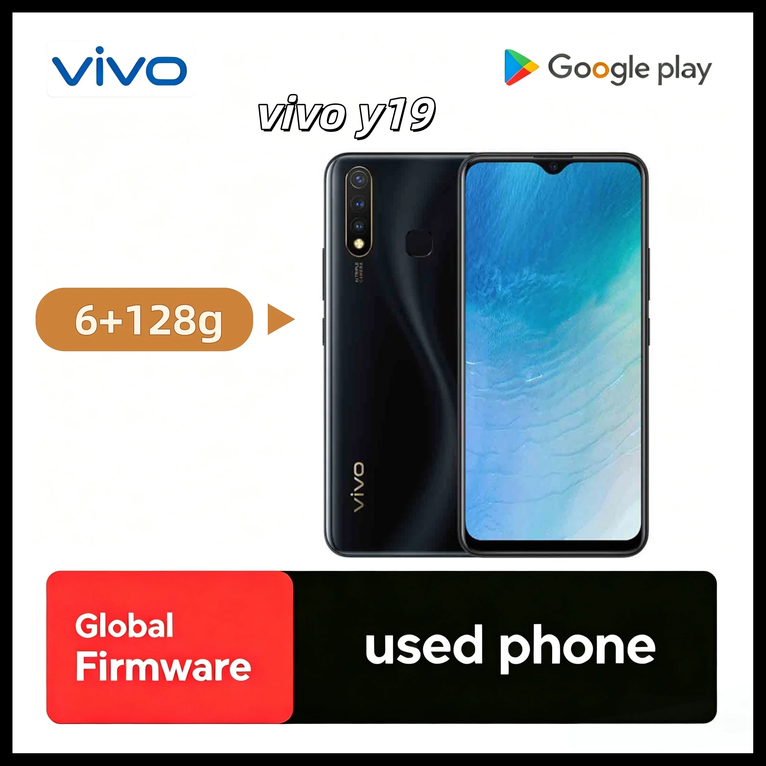 هاتف ذكي VIVO Y19 بنظام عالمي، 4G LTE، 6 جيجابايت رام، 128 جيجابايت ذاكرة، معالج MTK6765 ثماني النواة، كاميرا 13.0 ميجابكسل، مستشعر بصمة، بطارية 5000 مللي أمبير، هاتف مستعمل منذ 1.9 سنة.
