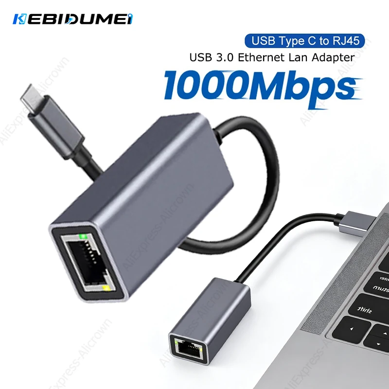 KEBIDUMEI 100/1000Mbps USB RJ45 Ethernet Adapter USB 3.0 Type C Wired Network Card For PC Windows XP 7 8 10 Lan Internet Cable