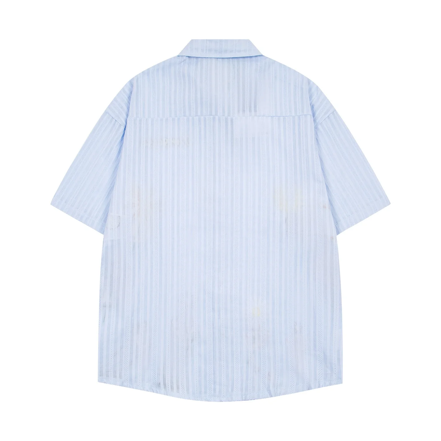 Cartoon Embroidery Stripes Short Sleeve Shirts Mens Full Print Summer Casual Loose Breasted Half-Sleeve Shirts Gift with Tie New