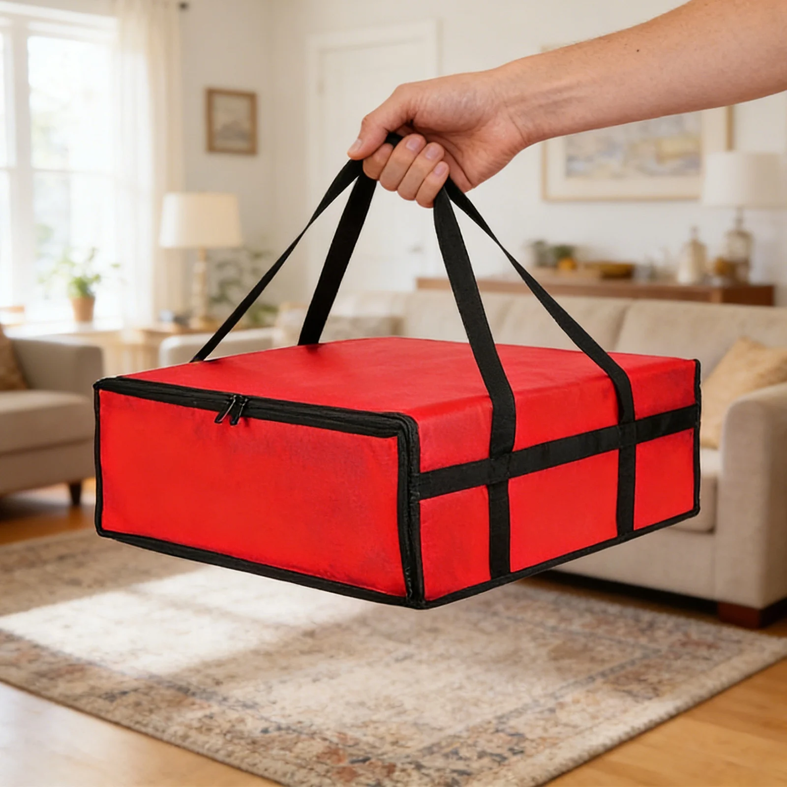 Dual Zippers Pizza Carrier Bag Fully Insulated Non-woven Fabric Food Delivery Bag Reusable Hot Cold Storage Thermal Food Carrier