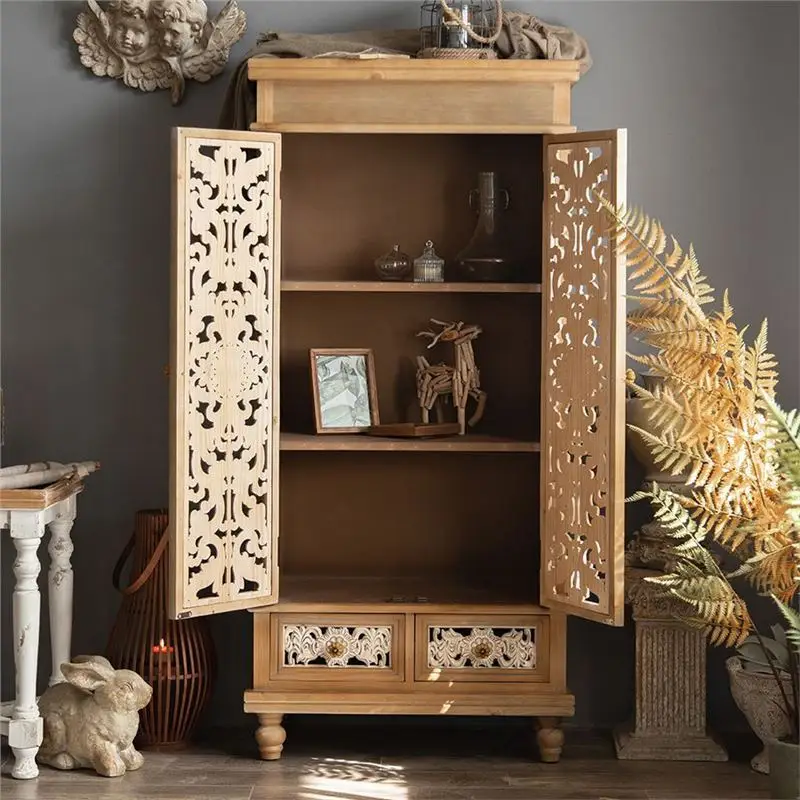 Carved solid wood floor cabinet, living room storage creative locker