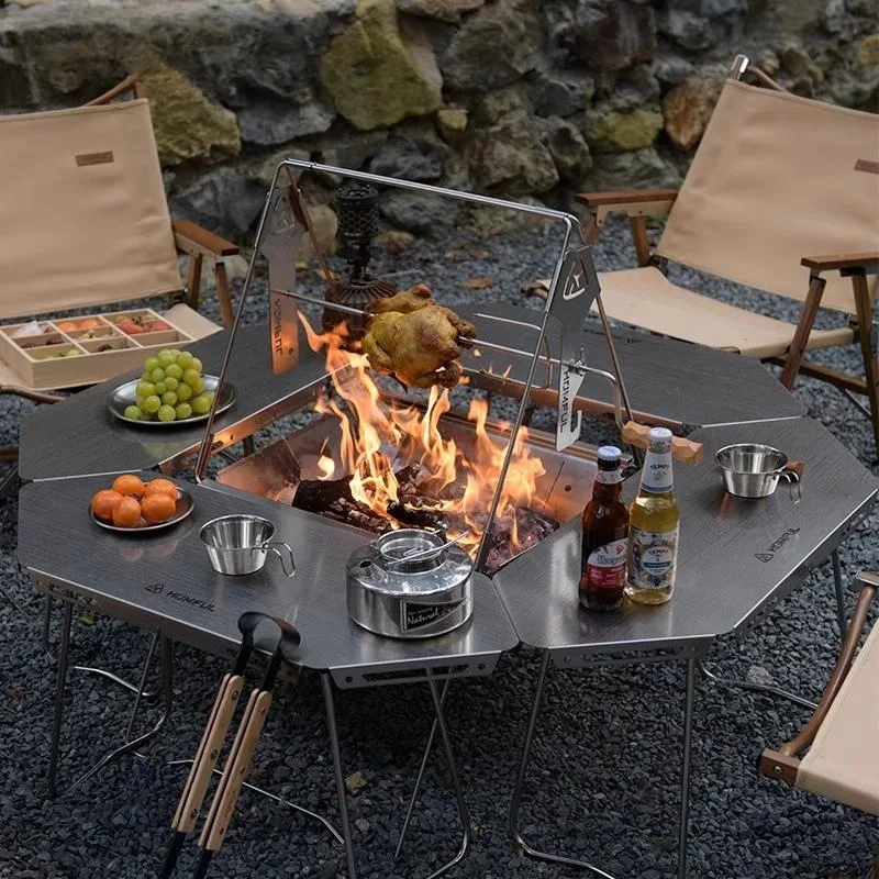 

Stainless Steel Octagonal Table Outdoor Multi-functional Folding Barbecue Lightweight Table Tourist Splicing Camping Tables