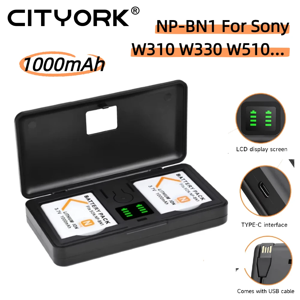 

CITYORK 1000mAh NP-BN1 Battery For Sony W310 W510 W610 W730 W830 WX5C TX5 TX100 Qx30 TX55 WX220 T110D W570D Camera battery