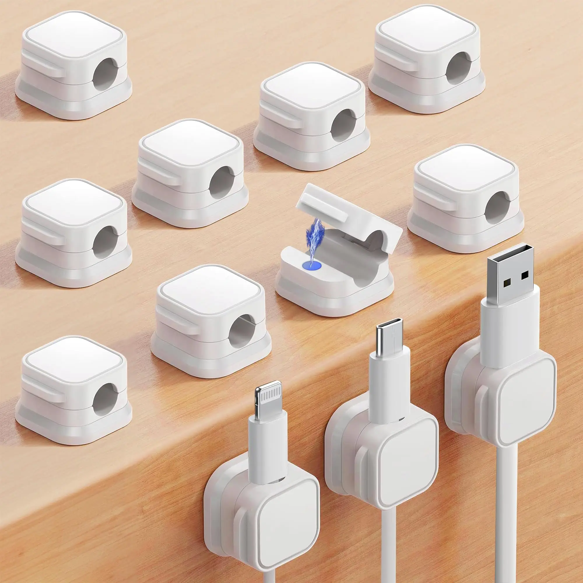 Magnetic Cable Clip Cable Holder Adhesive Wire Keeper Cord Cable Organizer for Home Office Under Desk Management