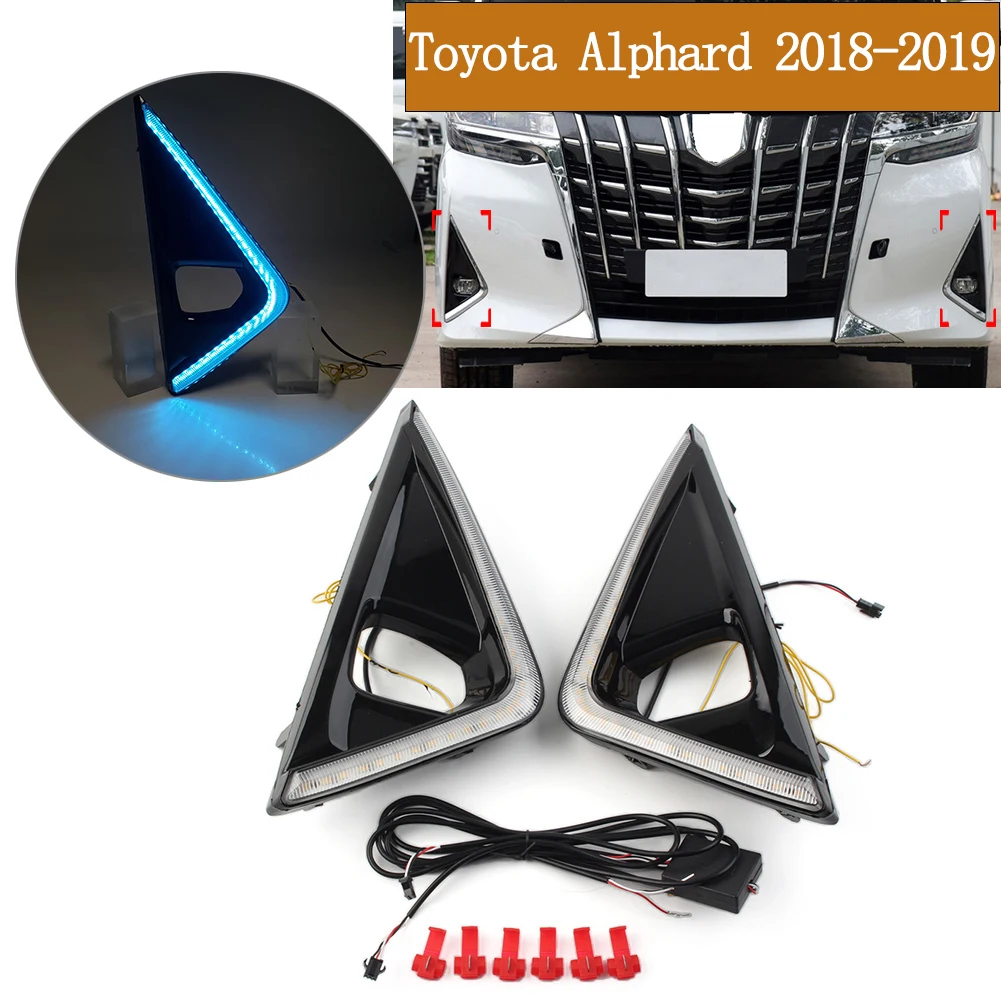 

2 Pcs 12V For Toyota Alphard 2018 2019 DRL Fog Lamp Car LED Daytime Running Light Yellow Turn Signal Relay Waterproof