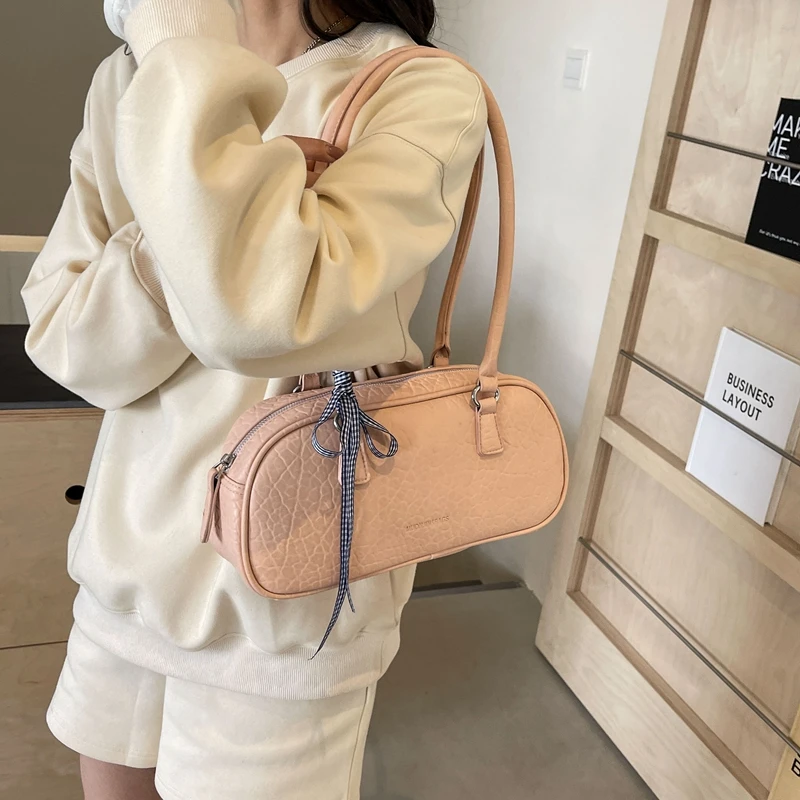 LEFTSIDE Ribbon Design Pu Leather Shoulder Bags for Women 2024 New Fashion Trend Females Underarm Tote Bag Solid Color Handbags