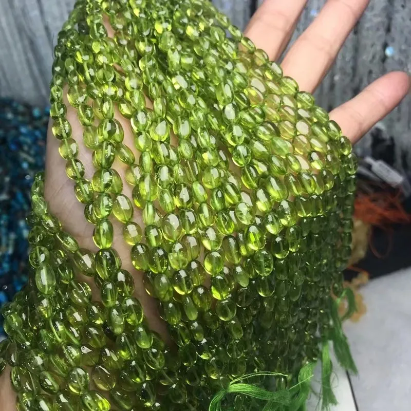 loose beads green peridot baroque oval 6-8mm nature  for making jewelry necklace 20cm FPPJ wholesale