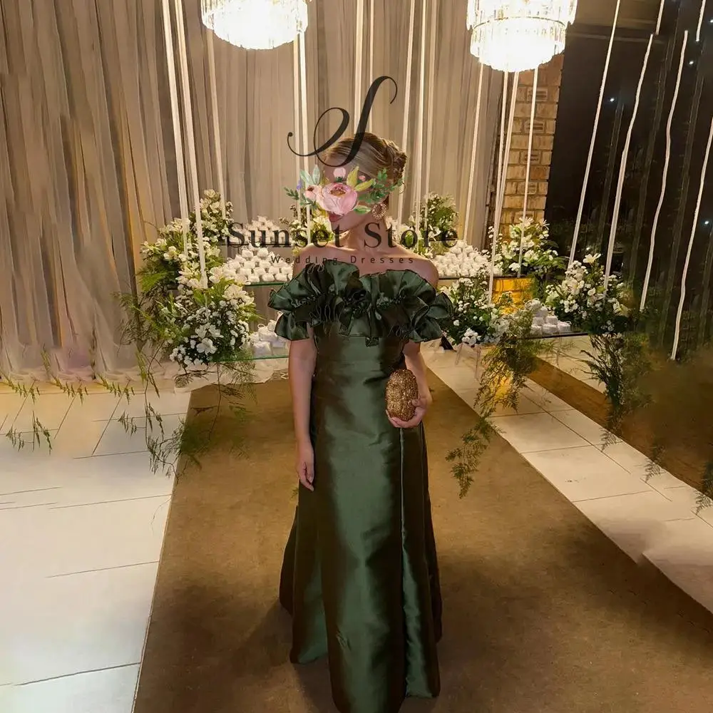 فستان سهرة أخضر عتيق مخصص للنساء بدون أكتاف من الساتان حورية البحر أنيق لحفلات الزفاف طول الأرض فستان حفلات C