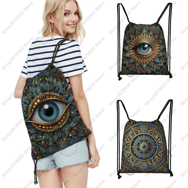 Evil Eye Pattern Drawstring Bag for Travel Fashion all seeing eye Backpacks Large Capacity Storage Bag Shoes Holder