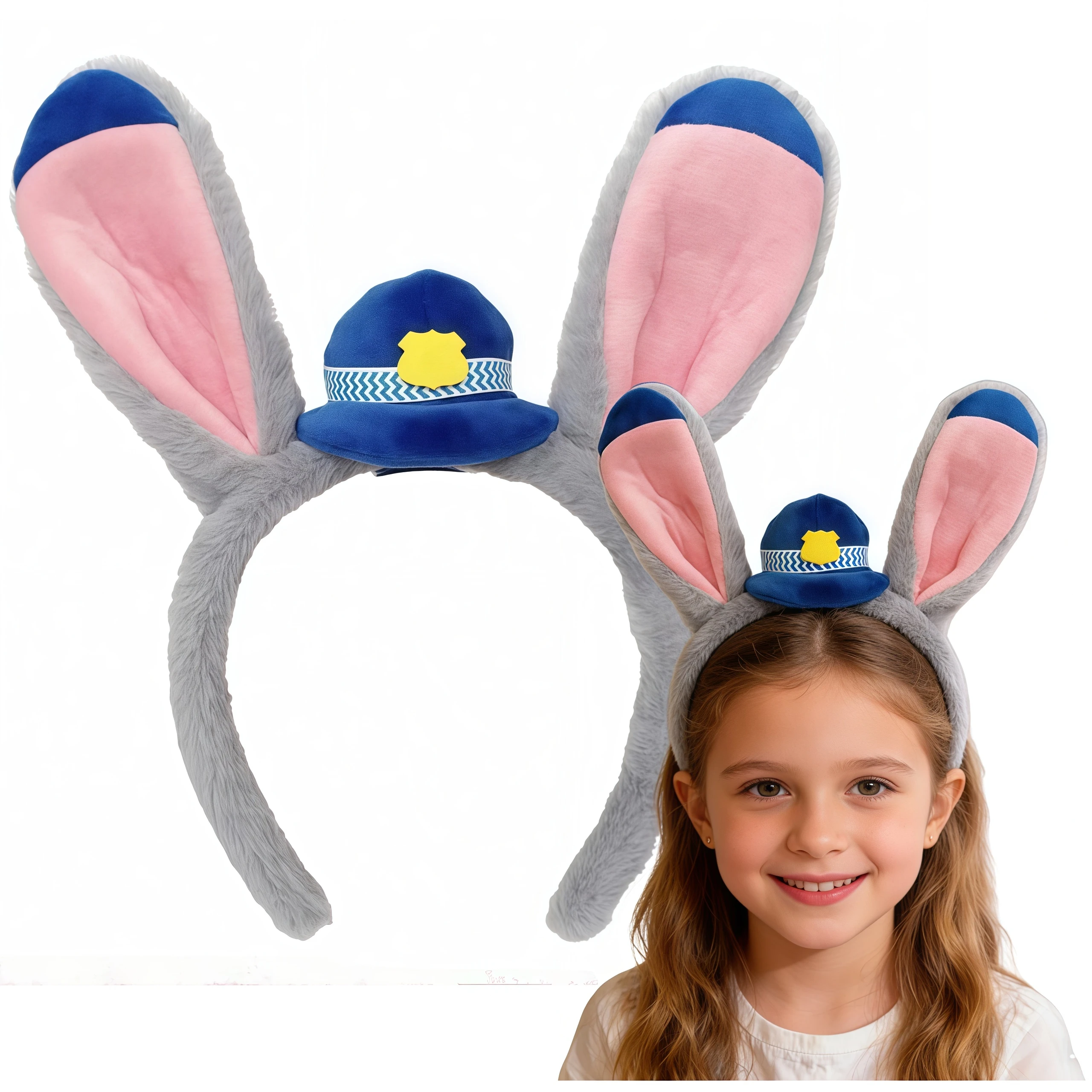 Police Officer Judy Headband Cartoon Bunny Ears Hairhoop Girl Halloween Cosplay Party Decoration Headwear Kids Birthday Hairband