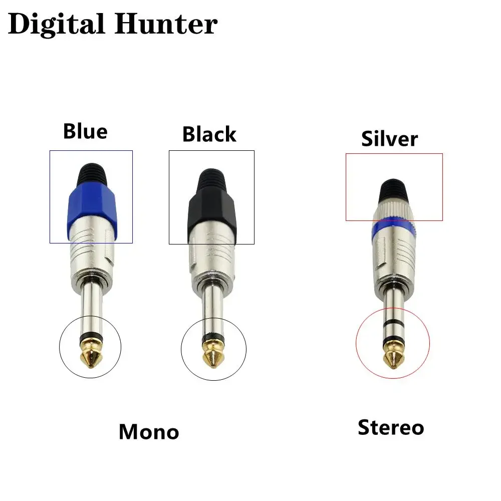 1PC Stereo Mono Jack 6.35mm Male Plug With Gold Plated Head Audio Microphone Wire Connector