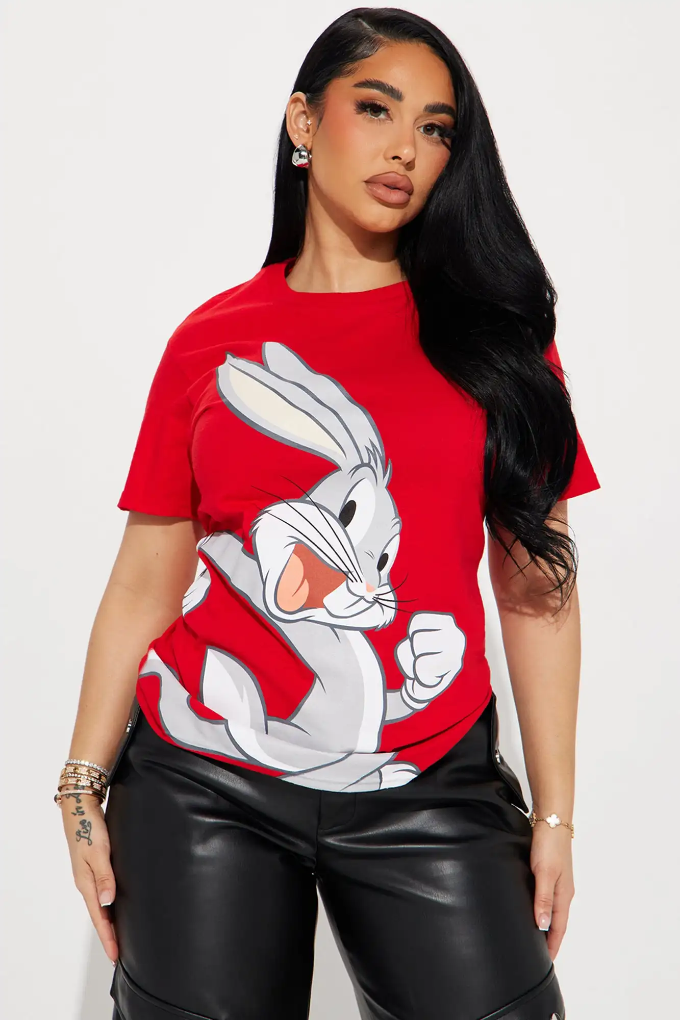 Women\'s Fashionable Cotton T-Shirt, Bugs Bunny Love Graphic T-Shirt - Red Shirt, Animal Print Shirt, Vacation, Holiday T-Shirt