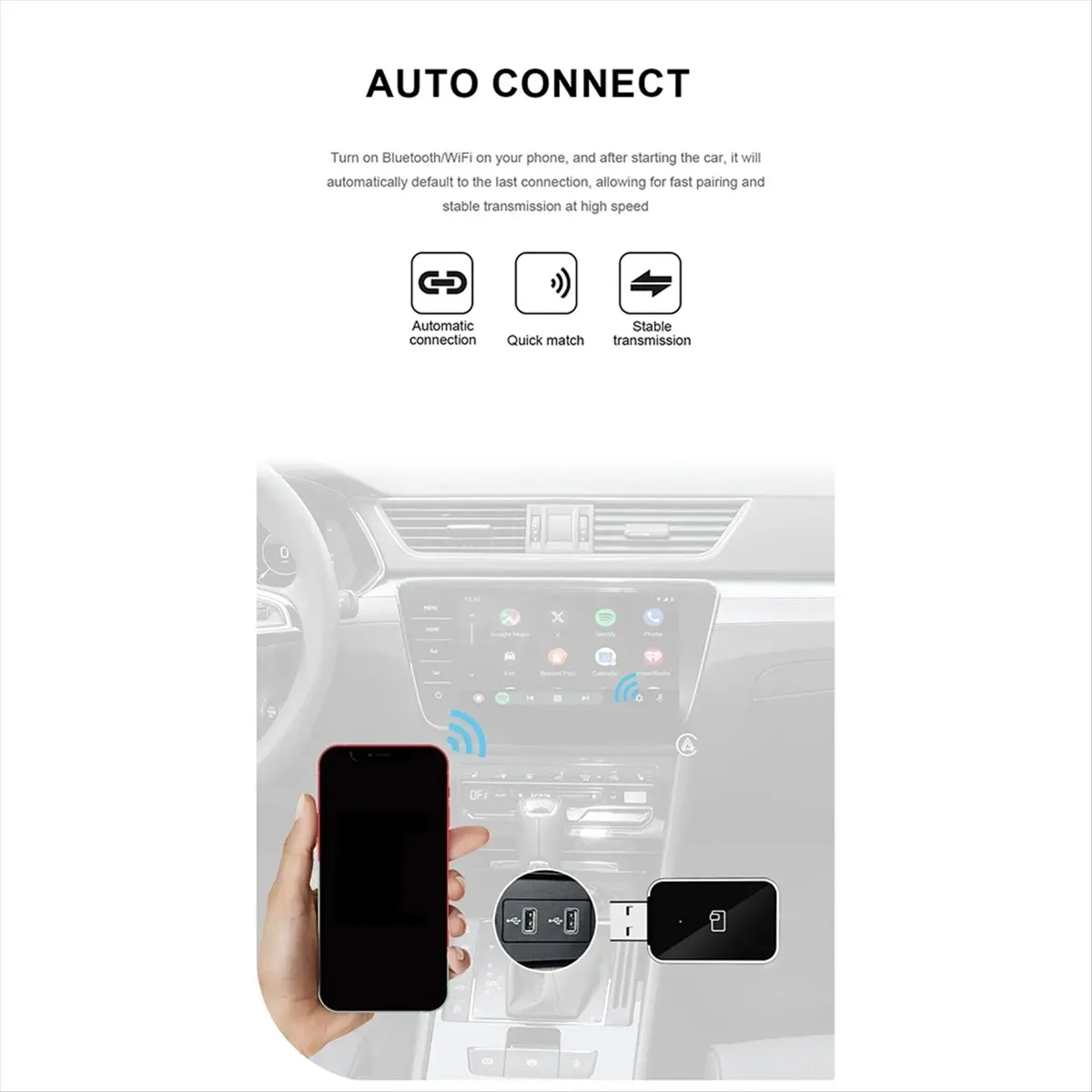 Fits for Wireless CarPlay Android Auto Wireless Adapter Smart Mini Box Plug and Play WiFi Fast Connect Universal for