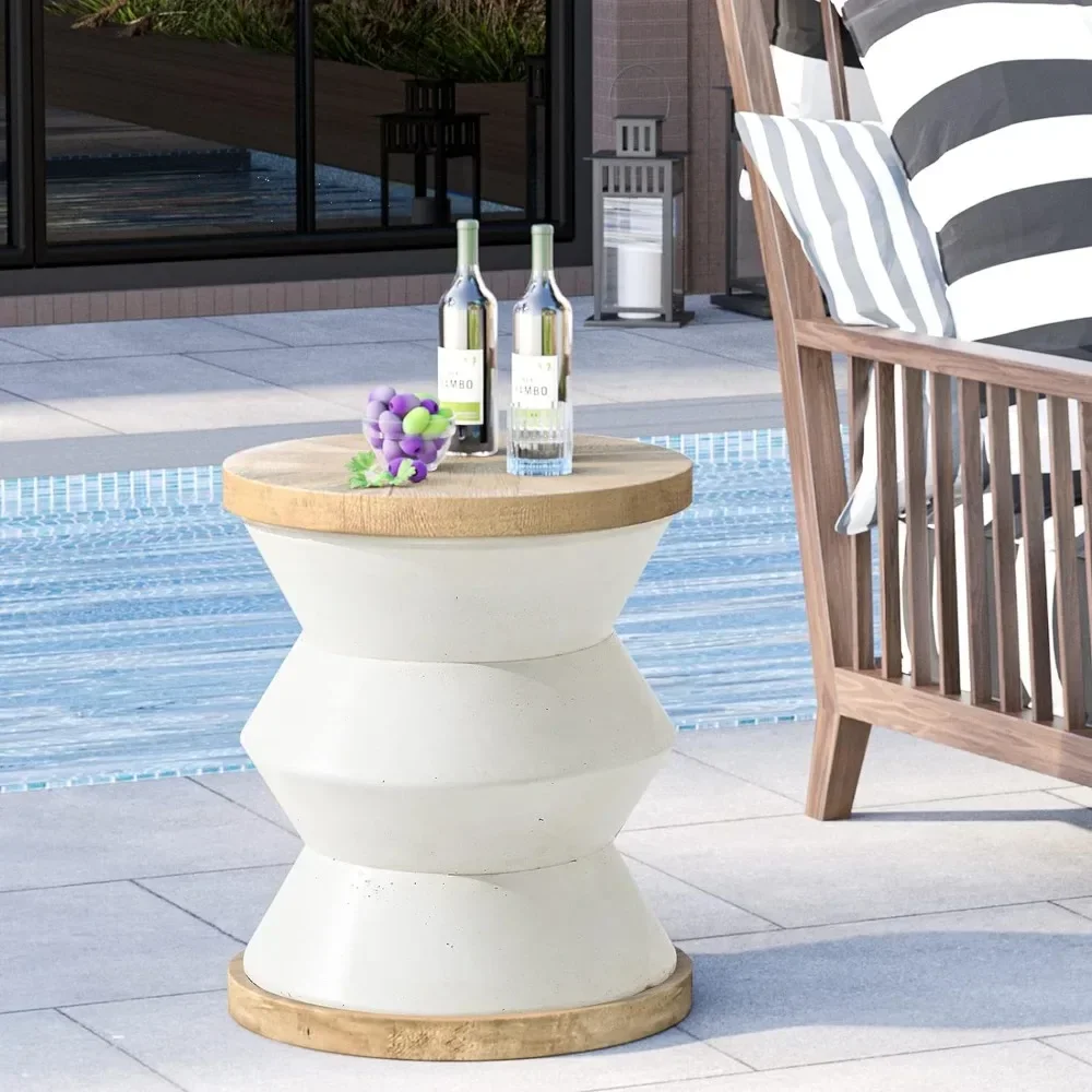 Unique Outdoor Concrete Side Table Set of 2, Modern Vintage MgO Patio End Table Set