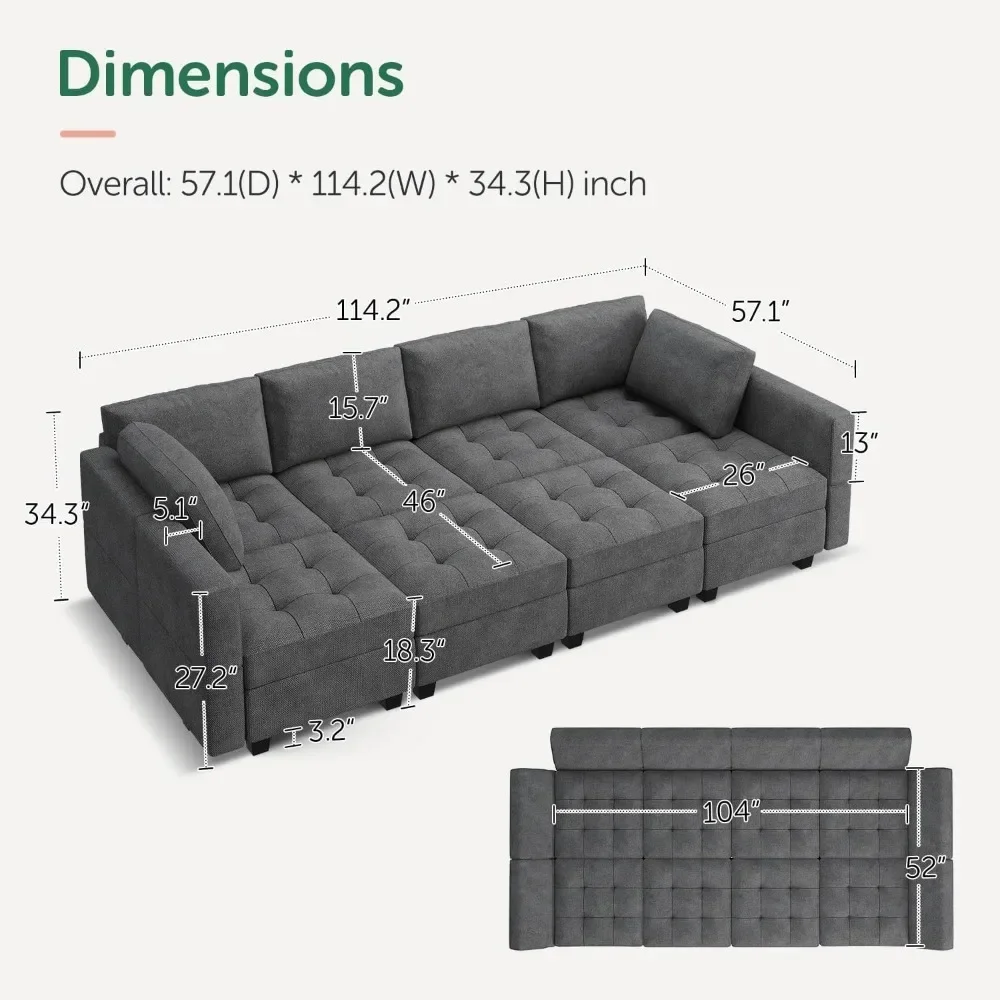 Modular Sectional Sofa with Reversible Chaise 8 Seat Sectional Couch for Living Room Convertible Sectional Sofa with Storage