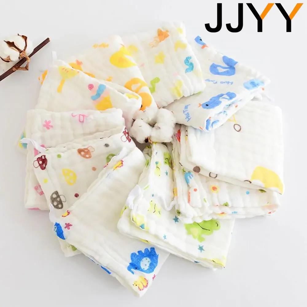 

JJYY Six Layer Printed Washable Gauze Handkerchief Baby Cartoon Sweat-absorbent Towel Baby Wash Face Catty Saliva Towel