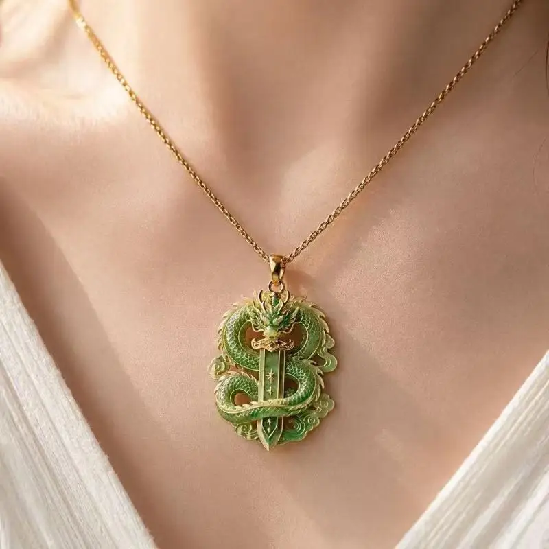 Purple Jade Dragon  Pendant With Gold Accents Exquisite Carving For Daily Wear Gifting Dragon Culture Collection