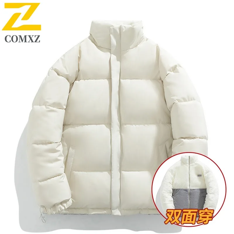 COMXZ Winter New Lamb Fleece Padded Coat Unisex Two Sides Wear Fleece Lined Jacket Streetwear Quilted Coat Loose Cotton Coat