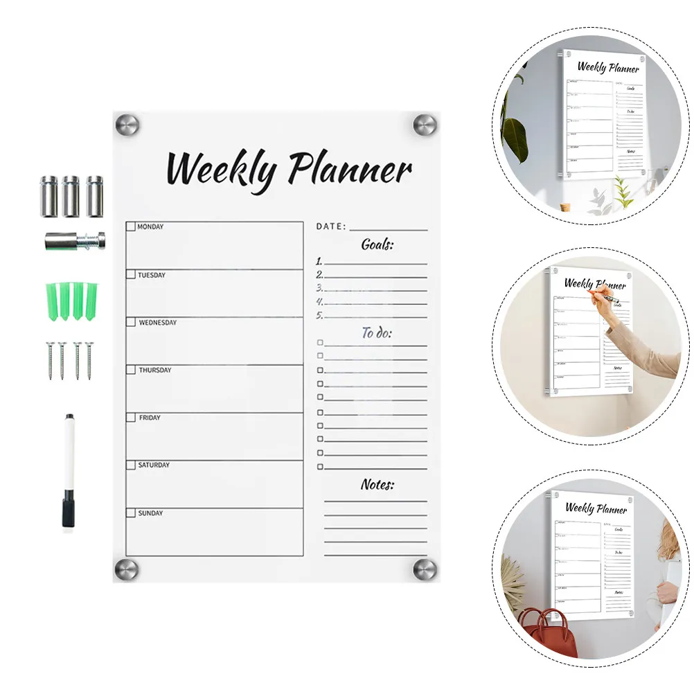 

1Set Acrylic Weekly Planner Memo Board Transparent Whiteboard for Home Office School Decorative Erasable Message Board with Pen