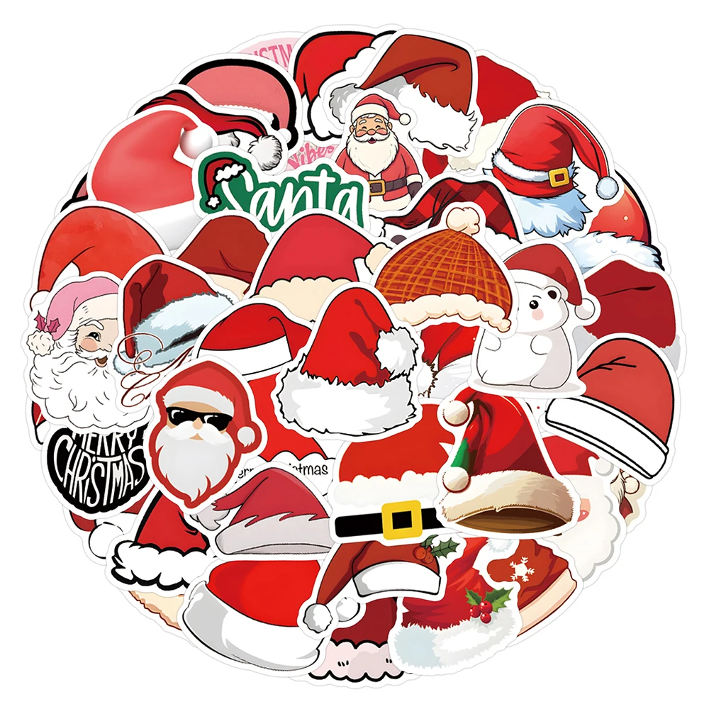 

10/30/55pcs Cute Cartoon Christmas Santa Hat Stickers Waterproof DIY Stationery Phone Fridge Kawaii Graffiti Decals Kid Toy Gift