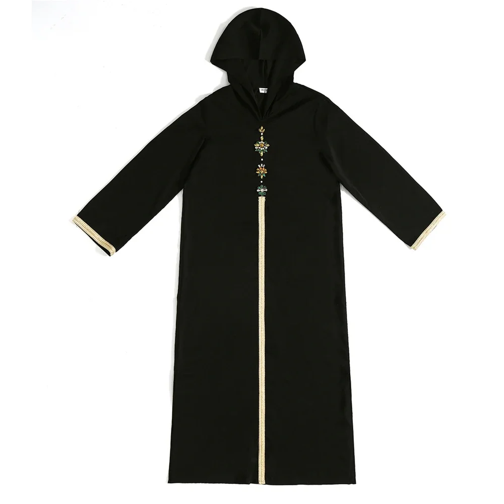 

Eid Djellaba Diamond Party Dresses Abaya for Women Muslim Islam Clothing Hooded Split Hem Dress Robe Gown Morocco Kaftan Kebaya