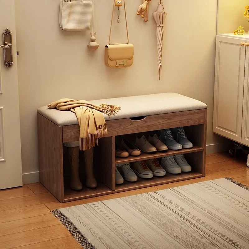 Solid wood shoe change stool home door rack can be seated home shoe cabinet seat integrated bench
