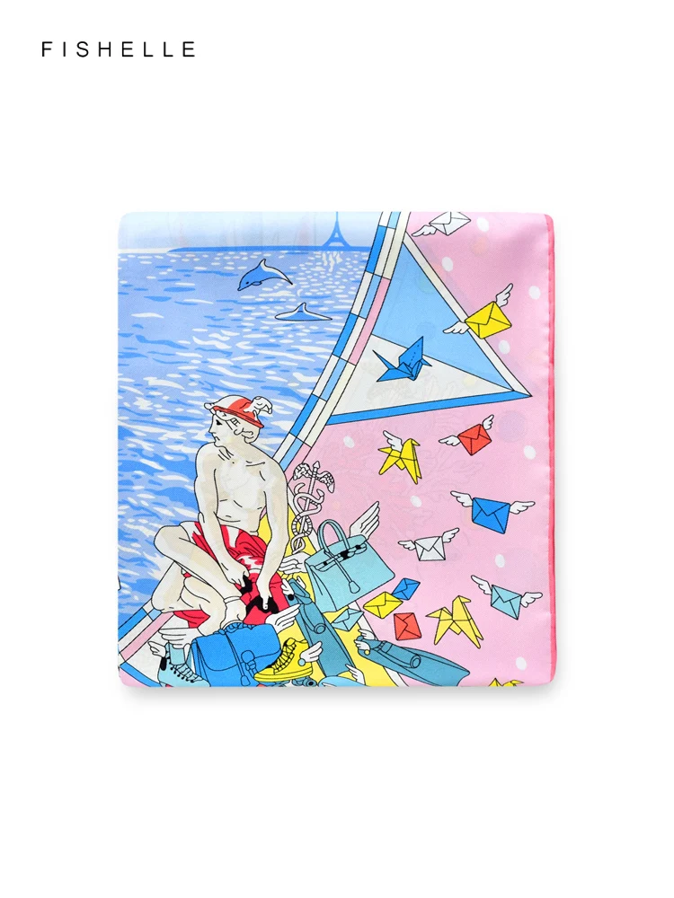 

Pink sailboat myth 100% natural silk scarf square head scarves twill luxury gift women wrap bandana hijab shawl lady neckerchief