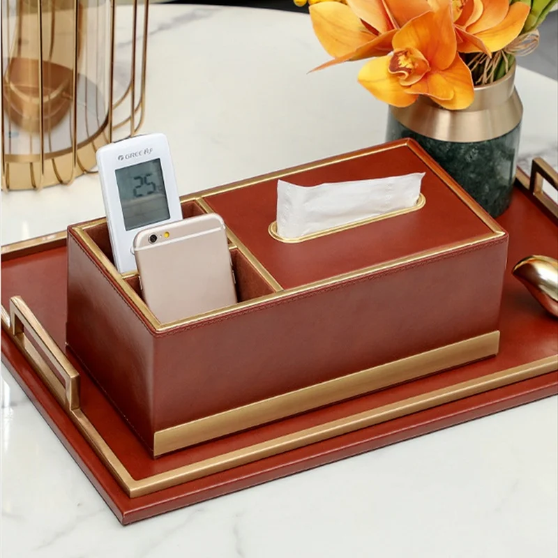 Metal Leather Tissue Box Multifunction Remote Control Storage Napkin Boxes Home Organizer Holder Paper