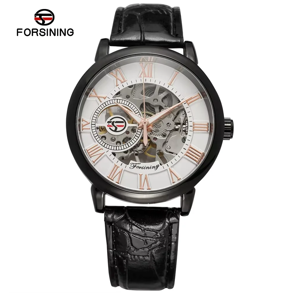FORSINING European and American simple wind hollow size circle Roman scale mechanical watch circular belt men's and women's watc