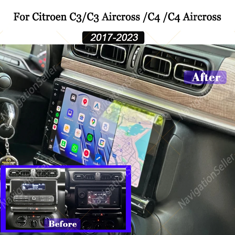 

Autoradio Stereo For Citroen C3 C4 Aircross 2017 2018-2023 Android Auto Screen Display Aftermarket Multimedia Navigation Carplay