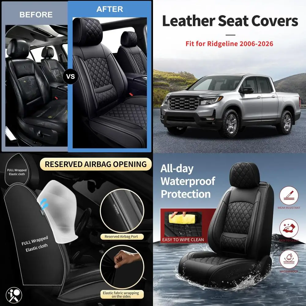 

Подходит для чехлов на автомобильные сиденья Ridgeline, совместимых с Honda Ridgeline 2007-2025 2026, водонепроницаемое дышащее кожаное автомобильное сиденье C