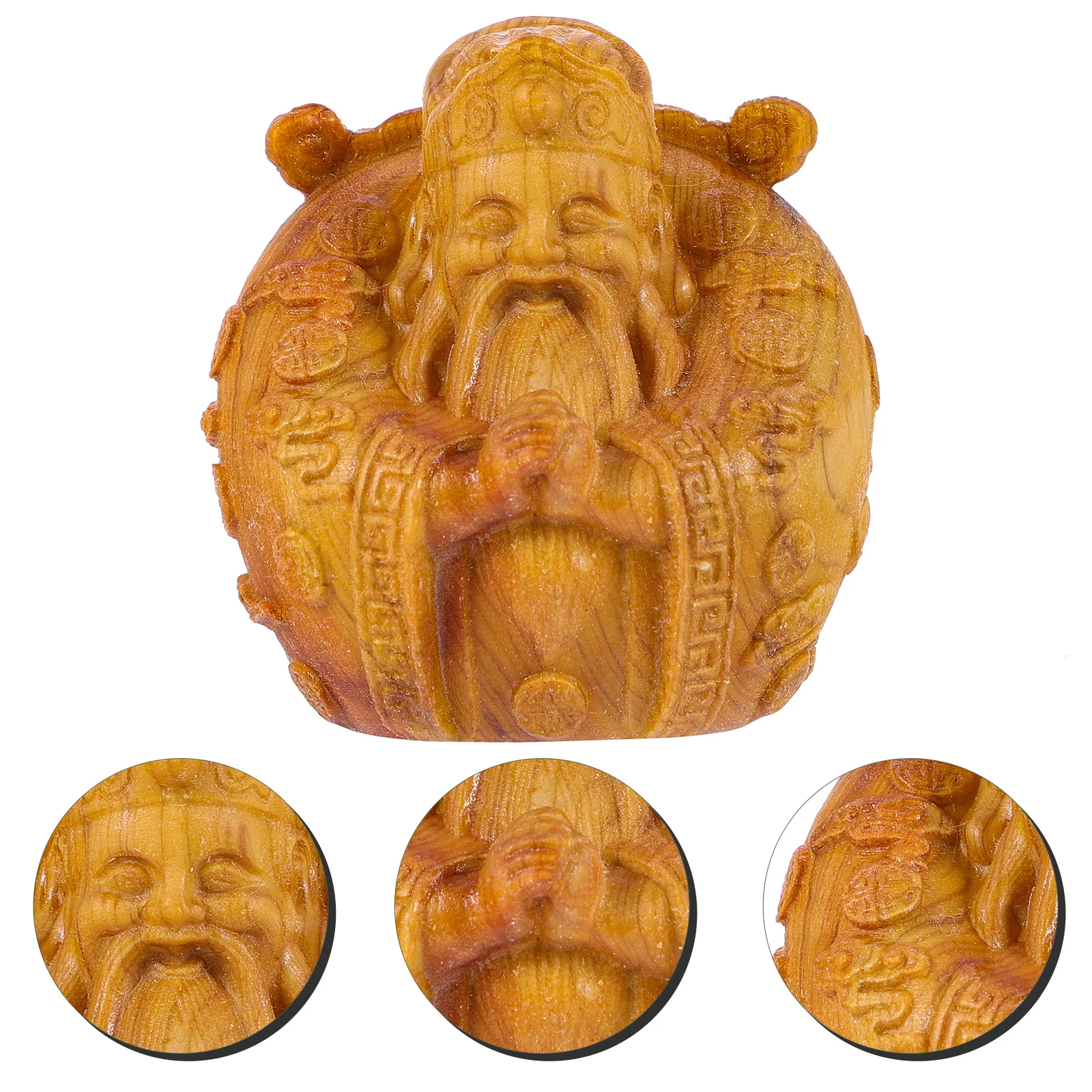 

Wood Carving God of Wealth Decoration Exquisite Stable Flat Base Compact Tabletop Ornament Wood Carved God of Wealth
