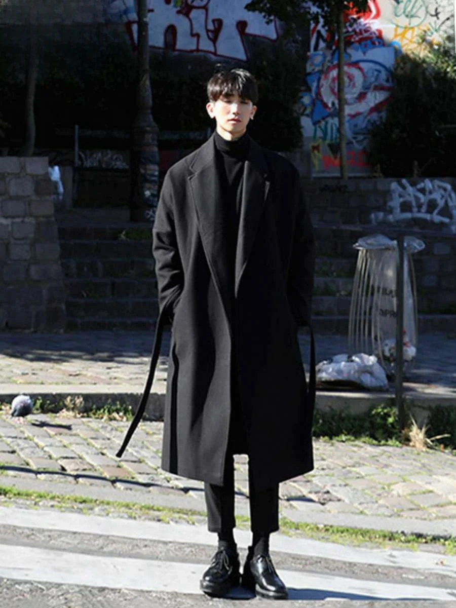 

Японское мужское длинное теплое шерстяное пальто, корейская версия, модная свободная шерстяная верхняя одежда, зимняя повседневная однотонная одежда