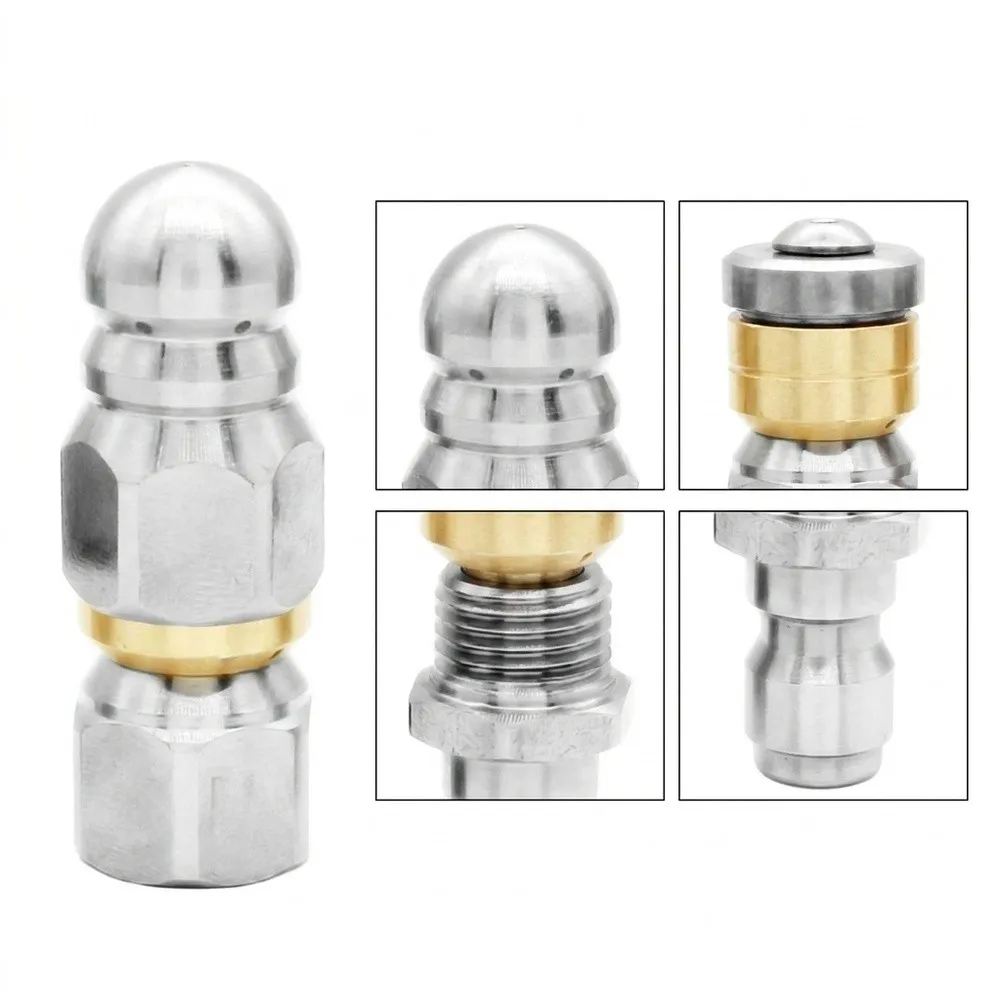 Drain Cleaning Nozzle Stainless Steel Rated 5000 PSI - Quick For Connect Design for Easy Integration with Pressure Washers