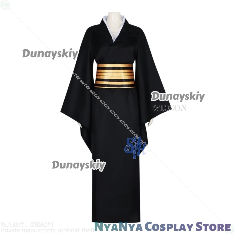 Nakime Косплей Demon Аниме π로윈 의상 Фильм ужасов Черное длинное платье Униформа Японское кимоно Парики Хэллоуин Маска бесконечности Замок