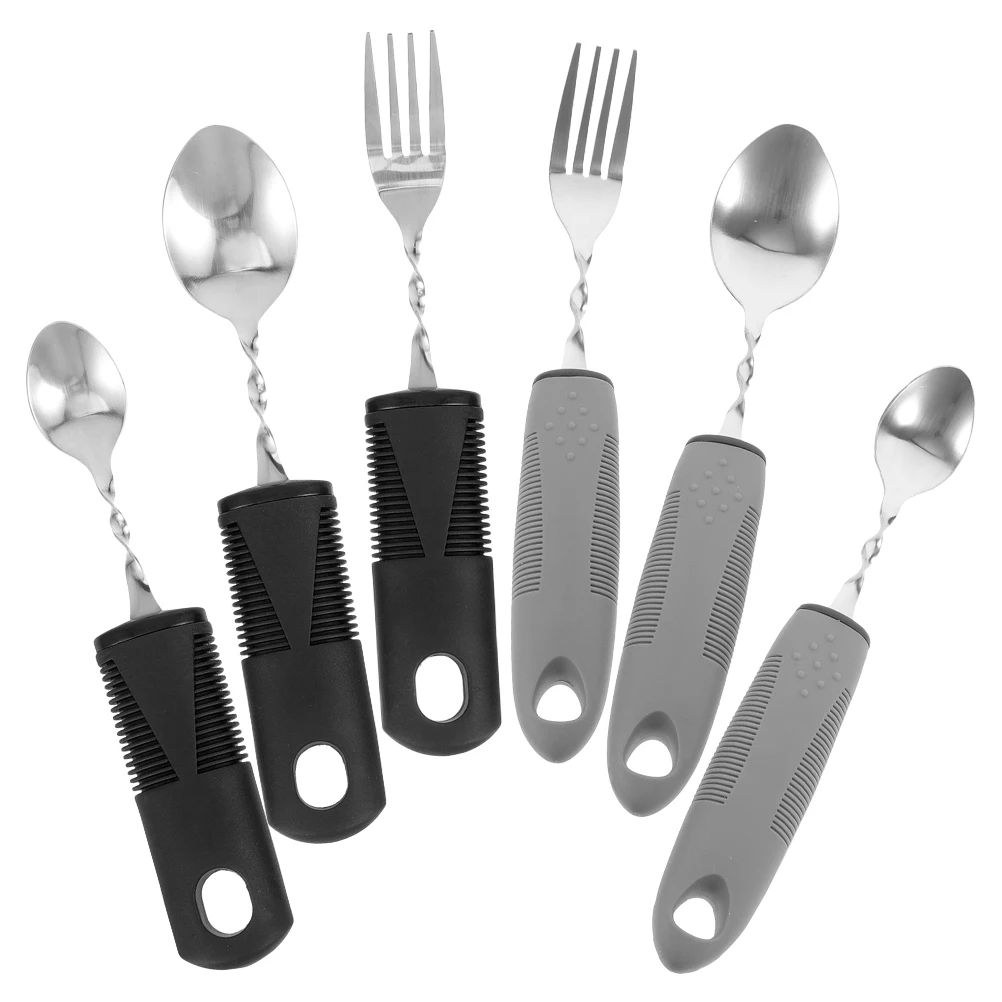 6 قطعة أواني التكيف المضادة للاهتزاز أدوات المائدة القابلة للطي المعاقين كبار السن أدوات المائدة القابلة للانحناء للبالغين