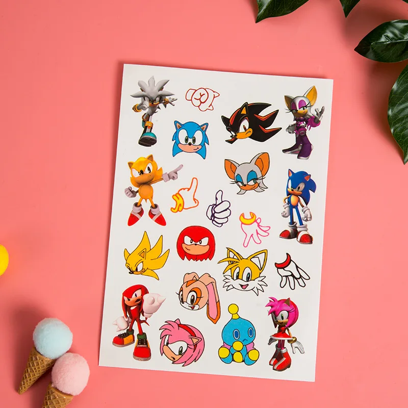 New Hedgehog Sonic Theme Stickers Temporary Tattoos Waterproof The Cartoon Anime DIY Sticker Tattoo Art Tatoo Cosplay Kid Gift